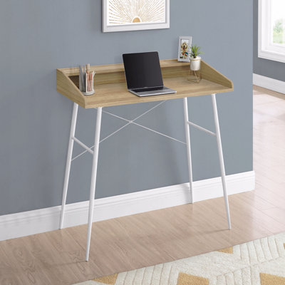 Computer Desk, Home Office, Laptop, Storage Shelves, 48"L, Work, Natural Laminate, White Metal, Contemporary, Modern