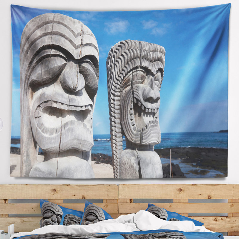 Tapisserie gods landscape hawaii tiki, H 32 po x l 39 po