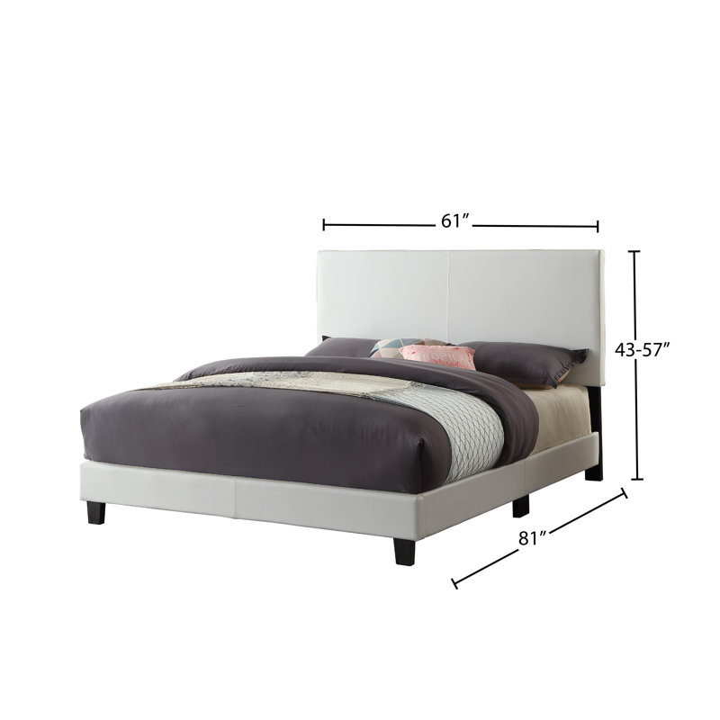 Lit capitonné moderne avec tête de lit ajustable, similicuir, blanc, Queen, Grand, Blanc