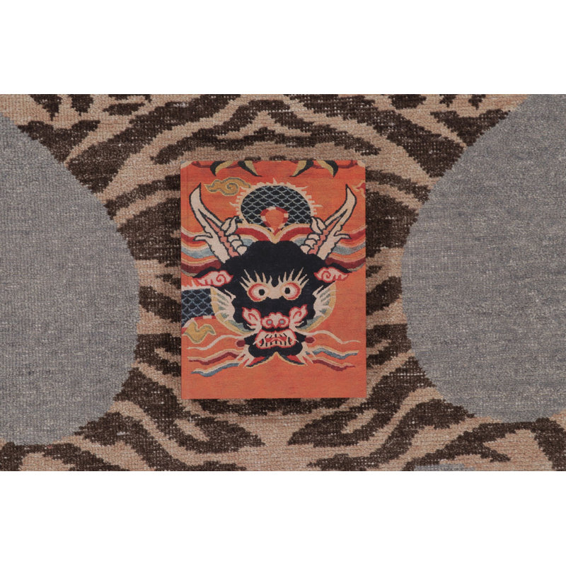 Rug & Kilim’S Distressed Tiger Rug In Gray With Beige And Brown Pictorial