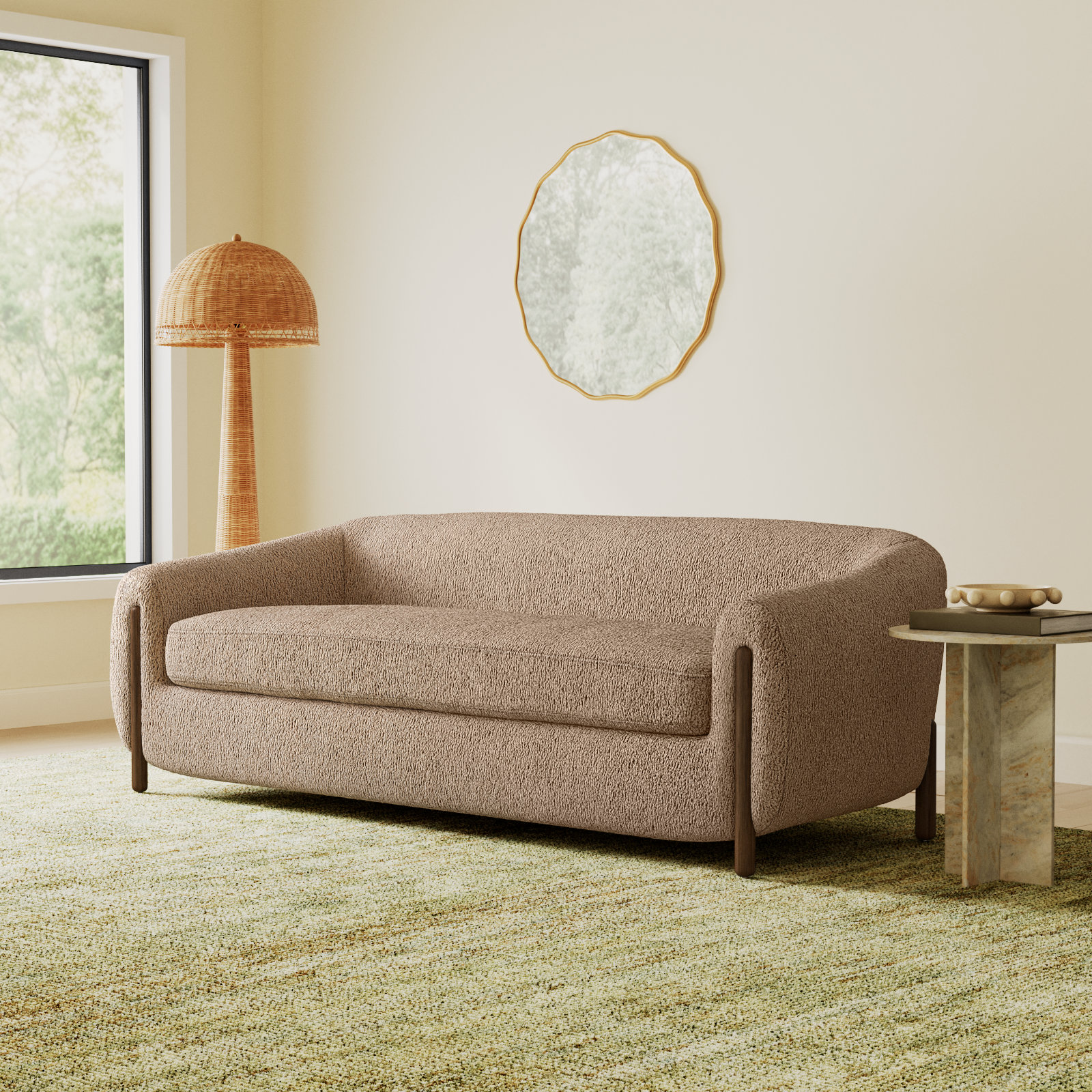 Amaryllis 87" Sofa, Sheepskin Camel Sherpa