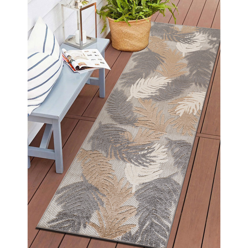 Hernandez Floral Beige/Gray/Brown Indoor & Outdoor Area Rug, Runner 2'7" x 10'