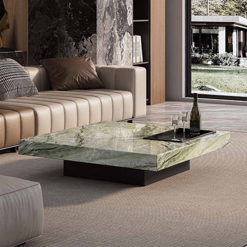 Square marble coffee table, 11.8" H x 39.4" L x 39.4" W, Multicolor