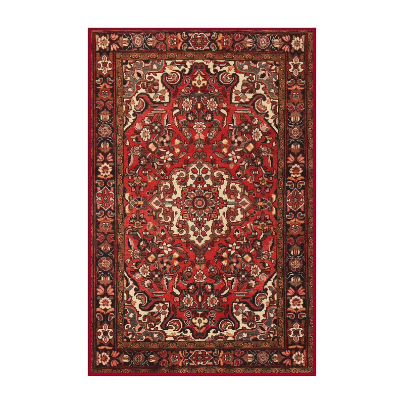 Tapis traditionnel rouge / crème, Rectangle 5 pi x 7 pi