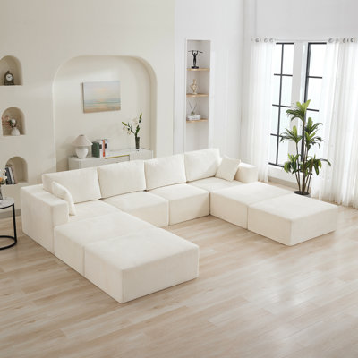 146.8" Oversized Modular Sofa Bed, U-Shaped 4-Seater Sectional with 4 Movable Ottomans, No Assembly Convertible Sleeper Couch