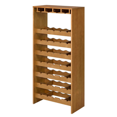 Justin Transitional Rectangular 35-Bottle Floor Wine Bottle & Glass Rack in Oak by Prep & Savour