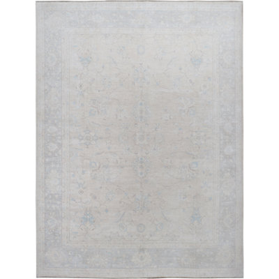 Tapis de la surface en laine bleu/beige 9 pi x 12 po main one-of-kind-noué la 2010