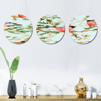 Ensemble de 3 décorations murales petit oiseau avec une commode rouge