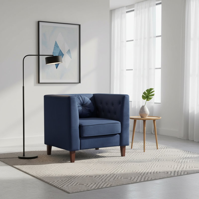 Fauteuil carré en velours, Bleu très foncé
