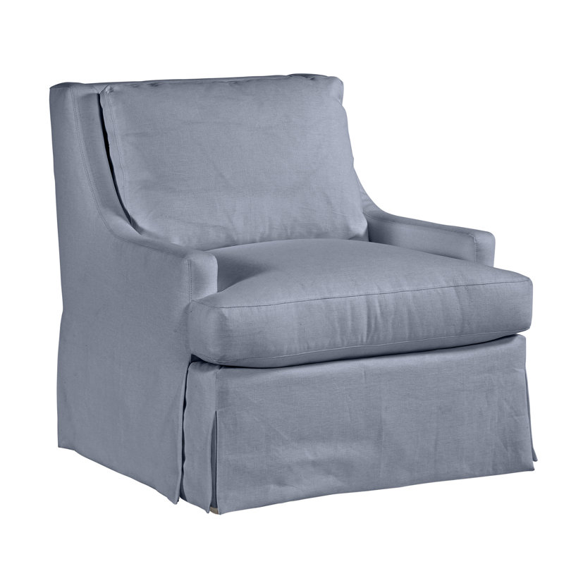 Royce 35" Wide Linen Slipcovered Armchair, Affinity Blue