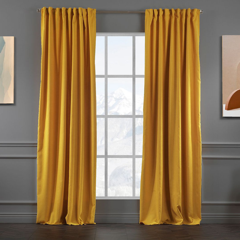 Blackout Thermal with Liner Extra Long & Extra Wide Decorative Curtain Single Panel, Mustard, 140cm Width x 265cm Drop