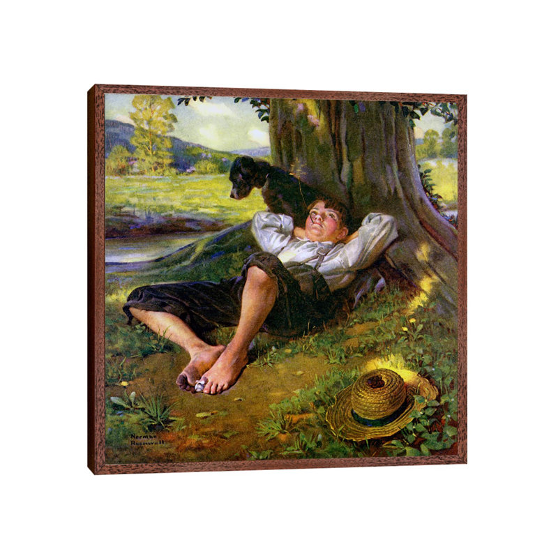Barefoot Boy Daydreaming by Norman Rockwell - 1 Piece Wall Art on Canvas, 66.04 cm H x 66.04 cm W, Brown Framed Canvas