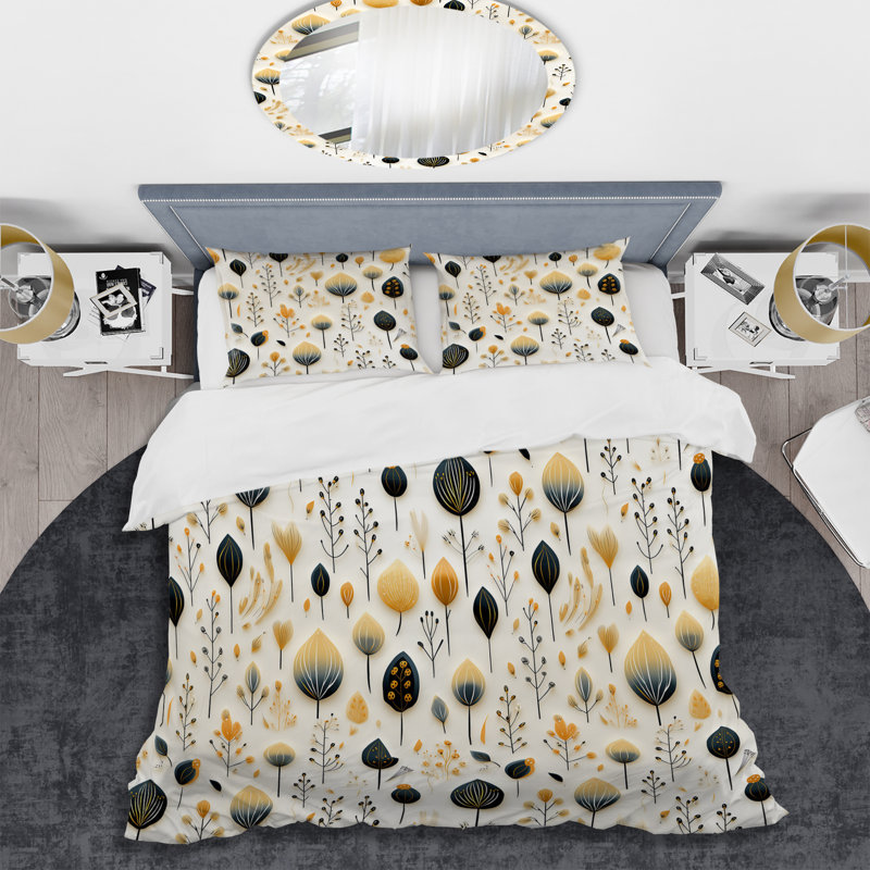 Ensemble de housse de couette monochrome Botanics, Housse de couette simple + 1 taie décorative stan
