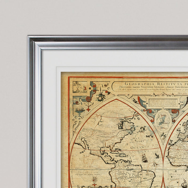 « rétro carte du monde iii », impression, H 18 po x l 27 po x P 1,5 po, Cadre argenté