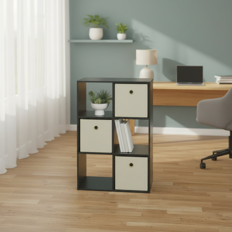 Étagère de rangement grande capacité à 6 compartiments, noir classique, Noir