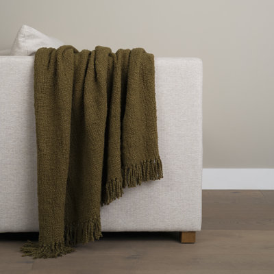 Jeté en coton tissé vert olive Kambal