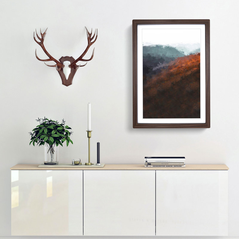 Road Through an Autumn Forest in Abstract - Picture Frame Graphic Art Print, 50cm H x 35cm W x 2cm D, Walnut