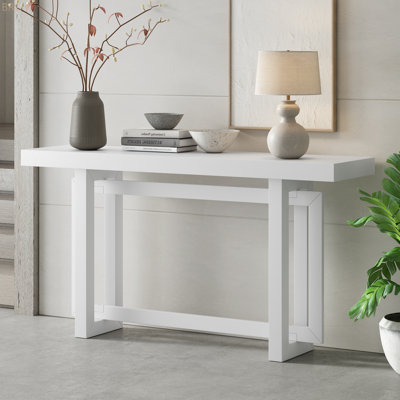 Console contemporaine avec plateau en bois, table d'entrée très longue pour hall d'entrée, couloir, salon, vestibule, couloir