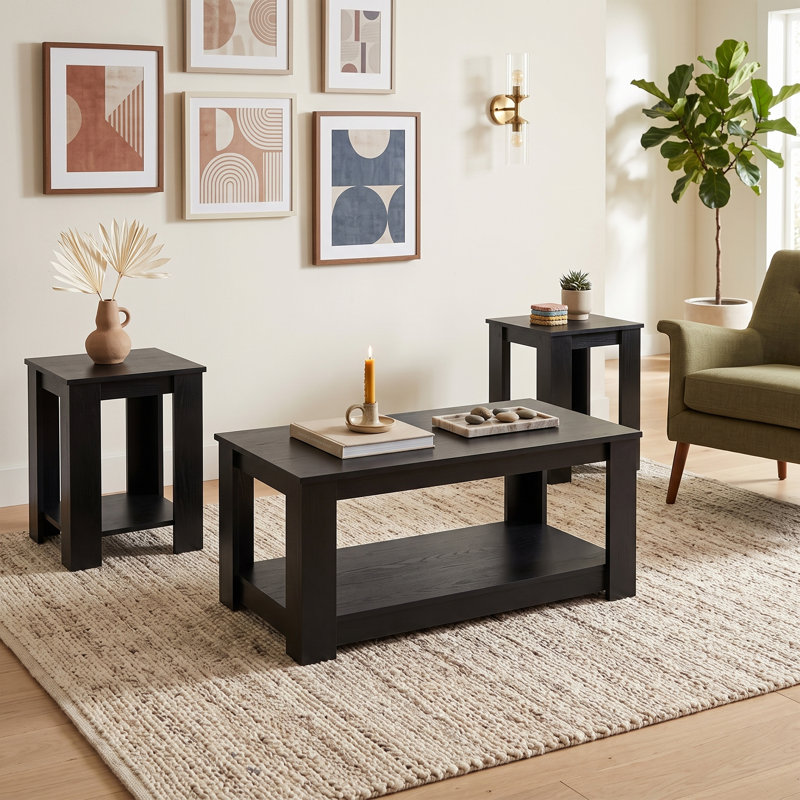 Gloria 3 Pieces Coffee Table Set, Black