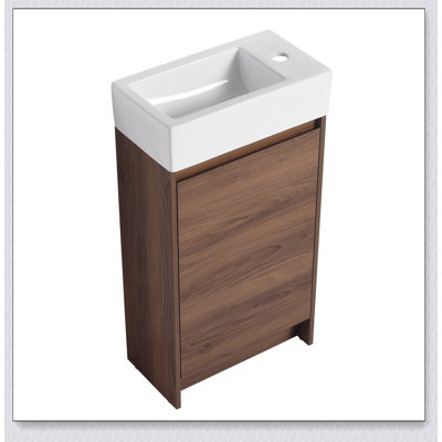 Meuble-lavabo autoportant de 18 pouces avec lavabo simple, portes à fermeture douce, convient aux petits