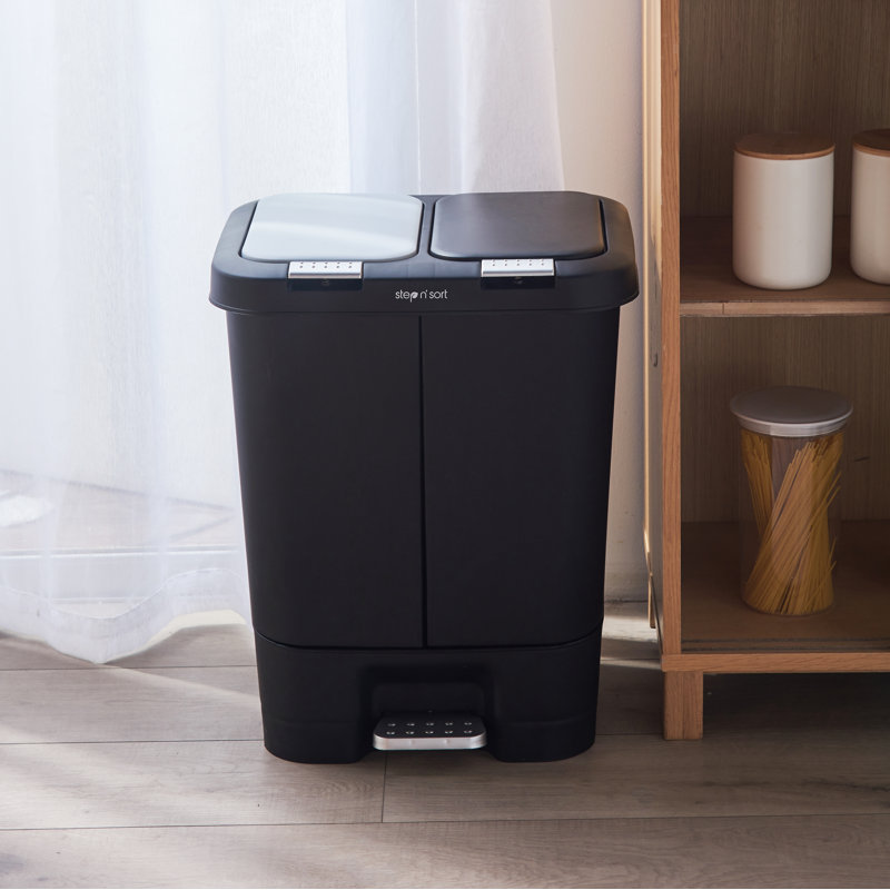 40L Dual Kitchen Recycling Bin with Pedal, 2 Compartments, Slim Space-Saving Design, Black