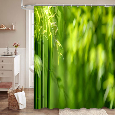 Green Forest Jungle Leaves Nature Shower Curtain with 12 Hooks