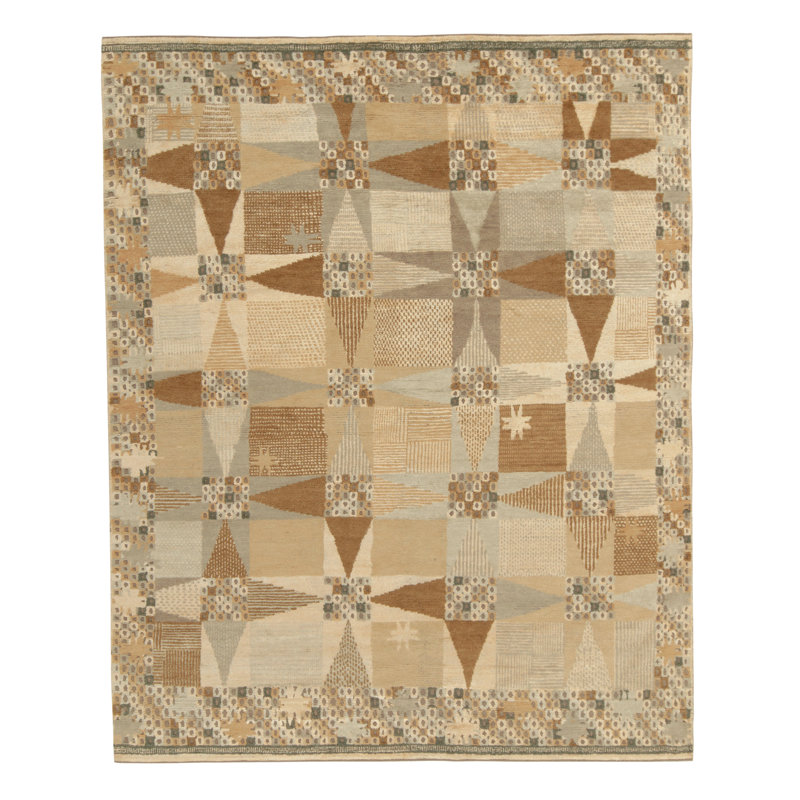 Scandinavian Hand Knotted Wool Geometric Area Rug, Rectangle 5' x 7'