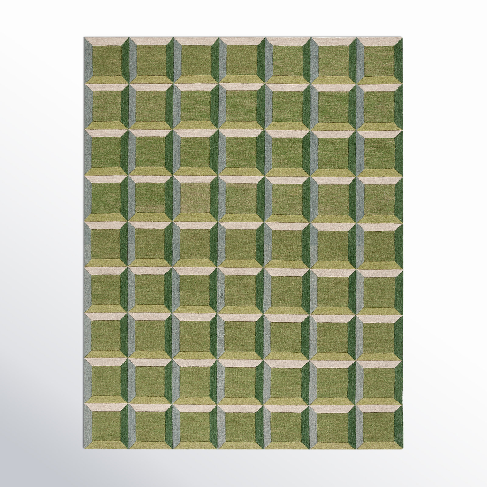 Giedre Green Beige Hand-Tufted Wool Rug, Rectangle 8' x 10'