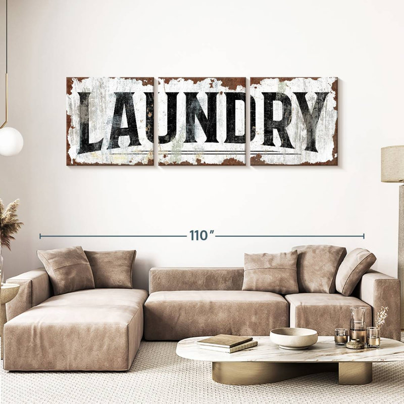 Plaque de buanderie rouillée 3 pièces, H 30 po x l 92 po x P 1,25 po