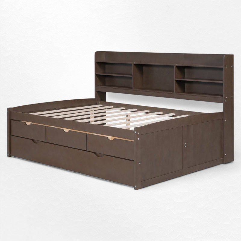 Storage Bed With Trundle, Full, Antique Brown