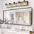 40" Vanity Fixture, 5- Bath Wall Sconce, Clear Glass Shades, Black & Wood Grain, Industrial Thirst Bathroom , Sconce With And Sparkle