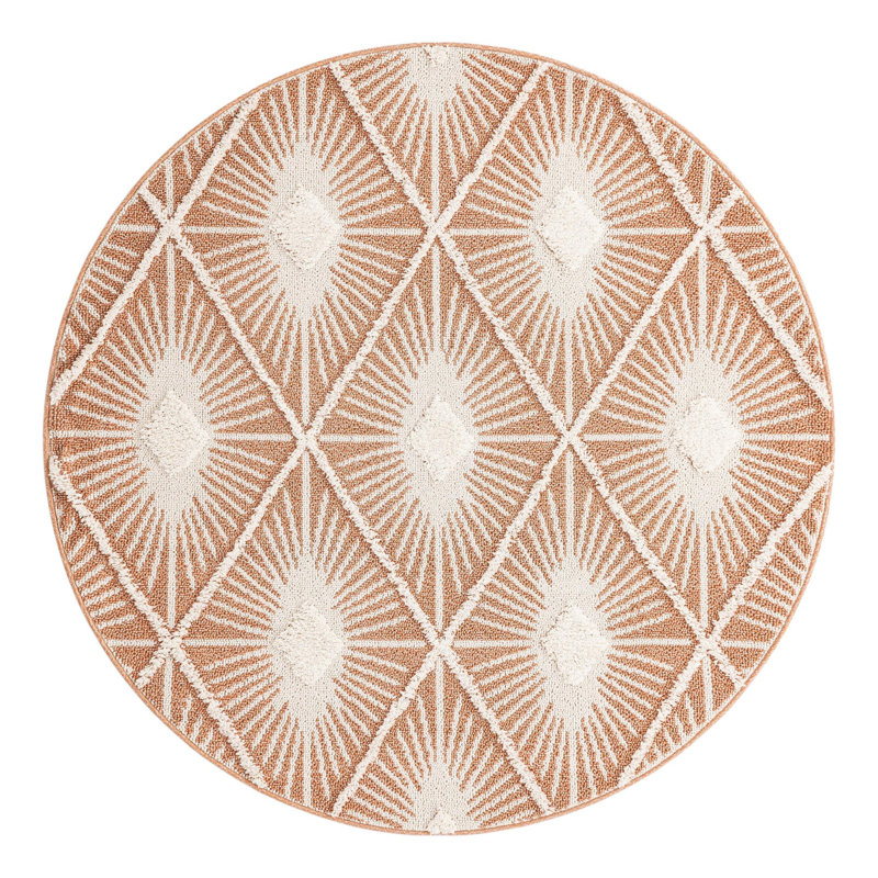 Jessilyn Geometric Machine Woven Polyester Area Rug in Rust/Red, Round 6'1"