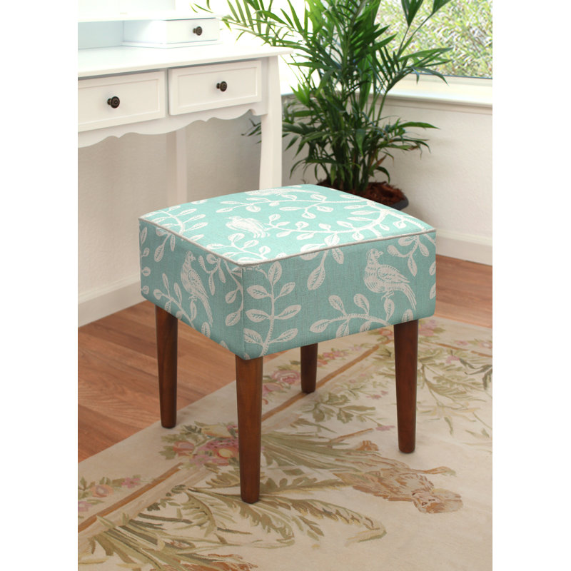 Tabouret d'appoint moderne en lin Leiva Birds and Vines, Aigue-marine
