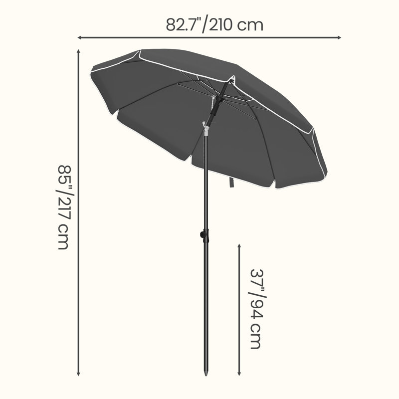 180cm Tilt Beach Parasol, Grey