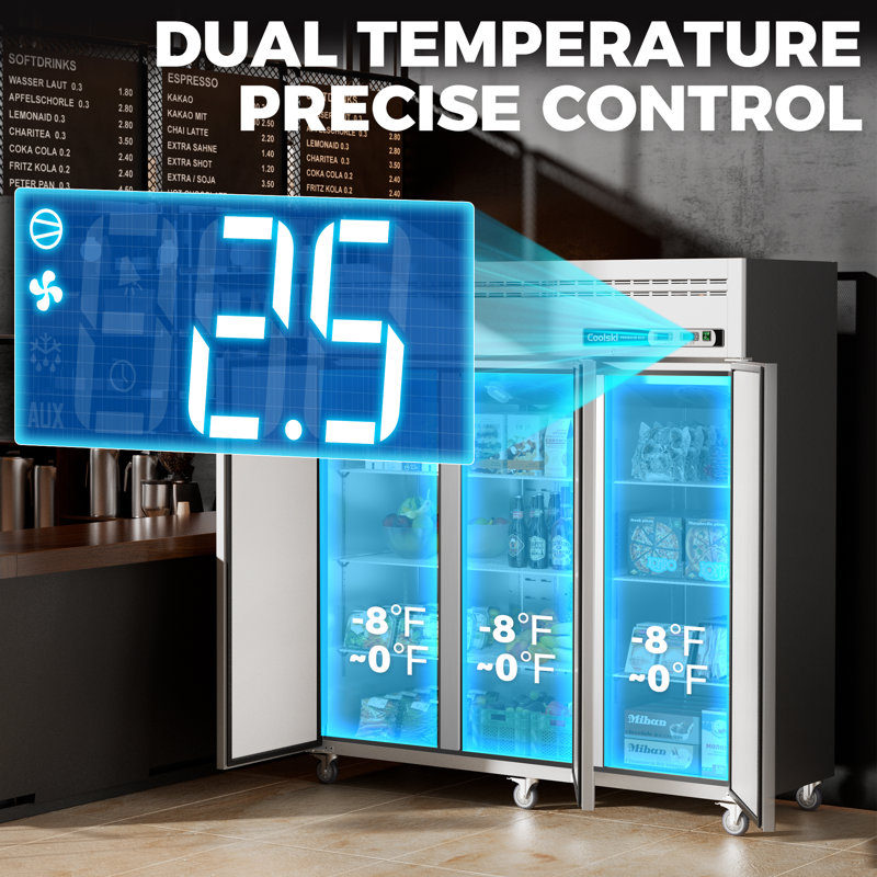 Coolski 72,8 po 54 cu. Congélateur vertical à 3 portes en acier inoxydable