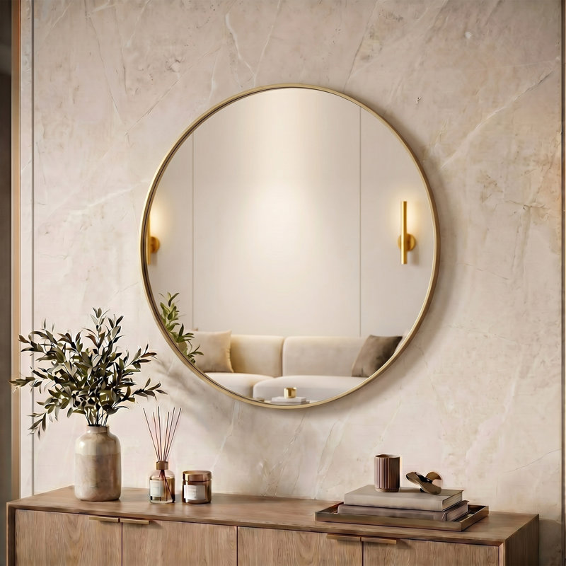 Miroir mural rond en aluminium, miroir circulaire moderne pour meuble-lavabo, entrée, salon, 23,62 po x 23,62 po, Doré