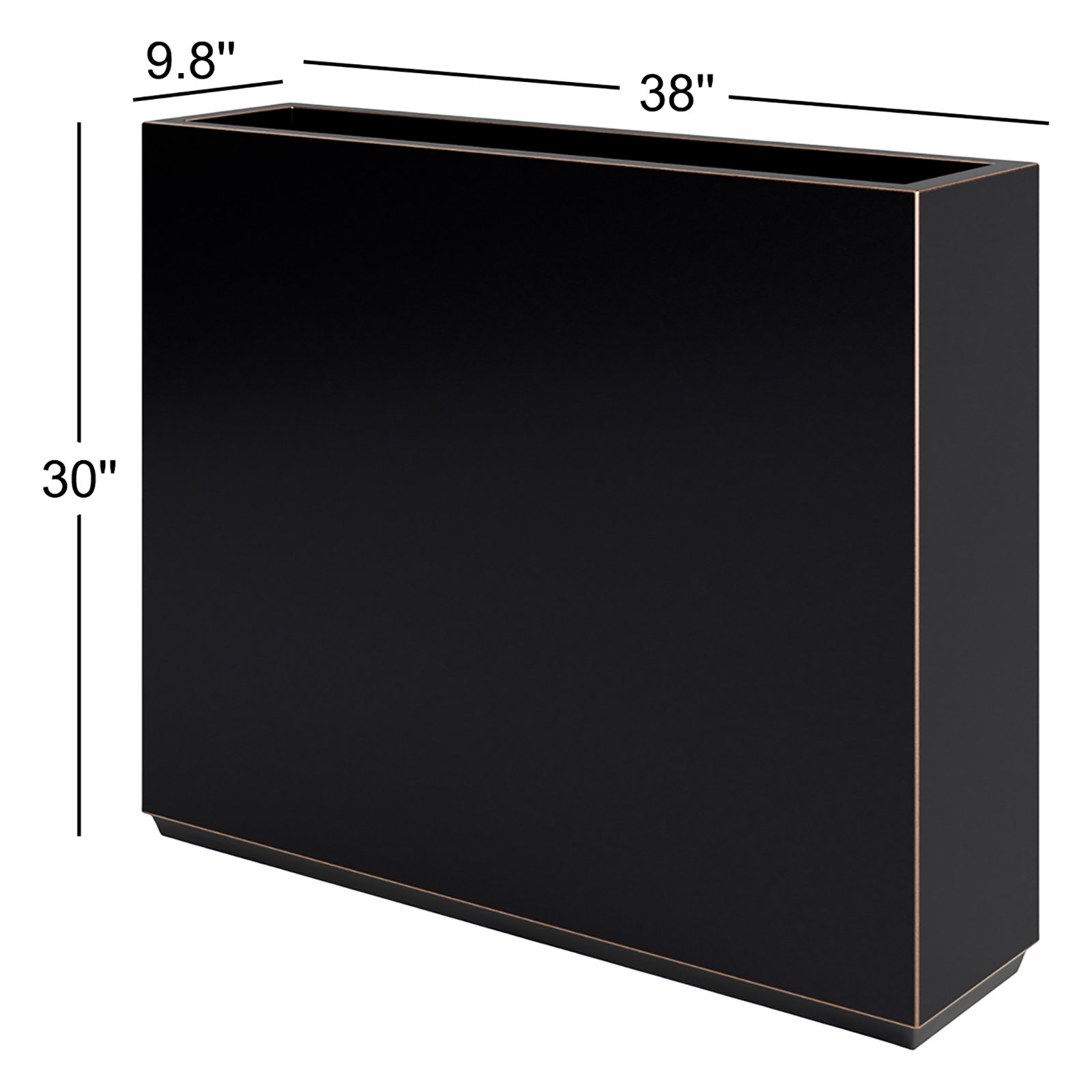 Tormund Metal Planter Box, 30" H x 38" W x 9.8" D, Black/Gold Edge