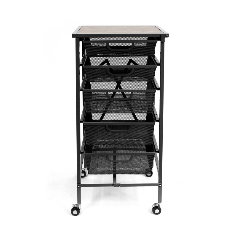 Chariot de cuisine avec plateau en bois manufacturé, Noir