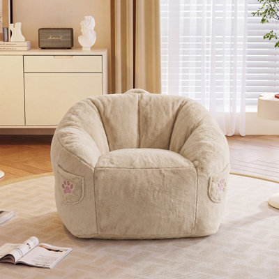 Grand fauteuil à billes pour se détendre, conception en forme de patte de chat, rembourrage en mousse à mémoire de forme, canapé rembourré confortable, tissu en fausse fourrure moelleuse douce, pour se détendre, lire ou jouer