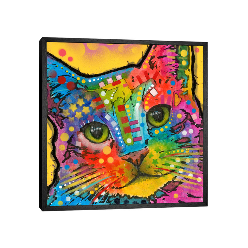 Tilt Cat by Dean Russo - Print on Canvas, 45.72 cm H x 45.72 cm W, Black Framed