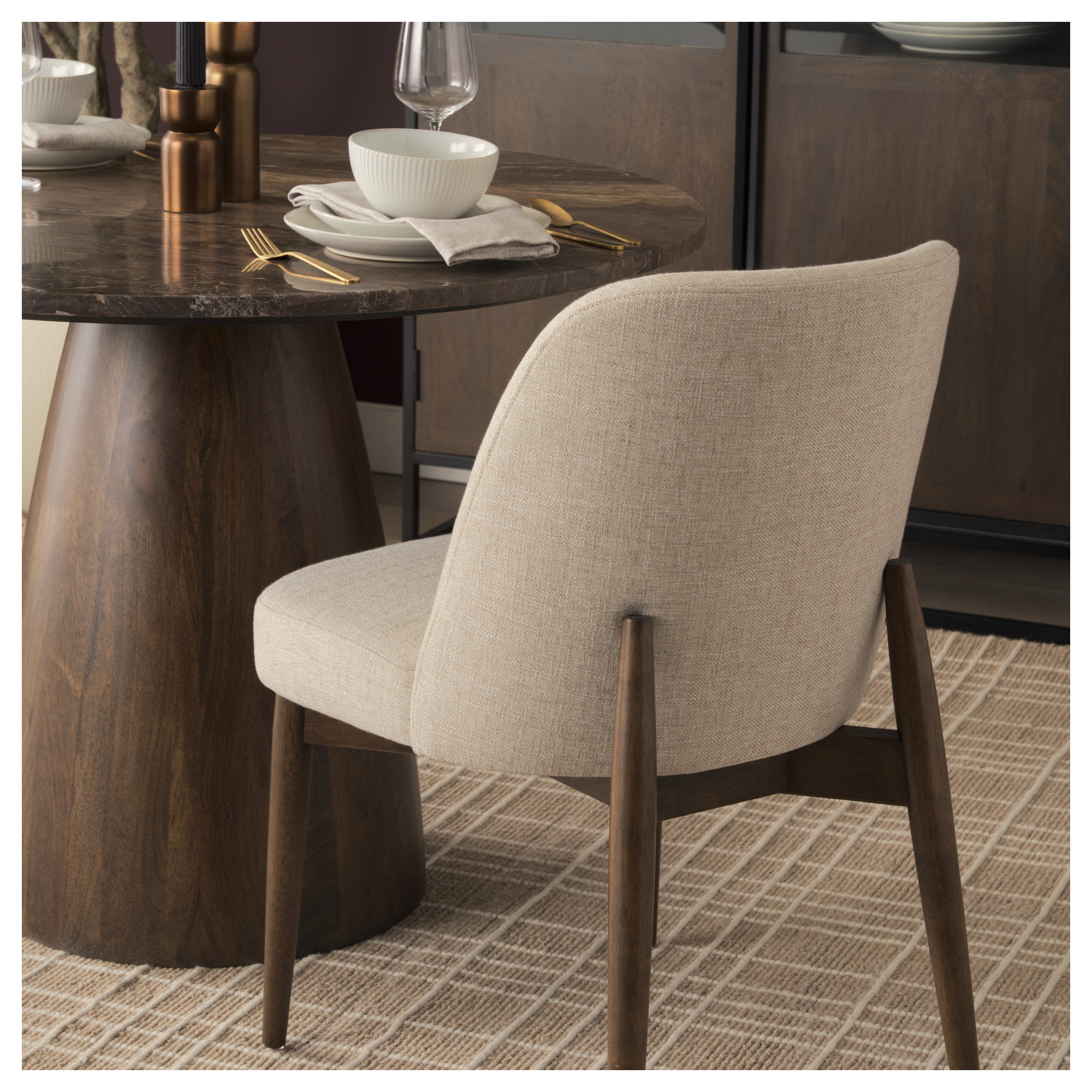 Mellonia 32" Round Genuine Marble Counter Height Dining Table, Dark Brown, Cappuccino