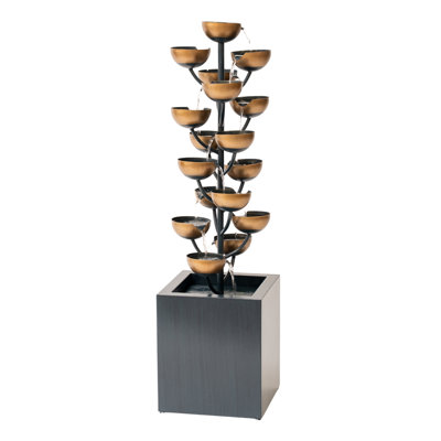 37.4 in H Cascading Tiered Cup Water Fountain, Zinc Metal