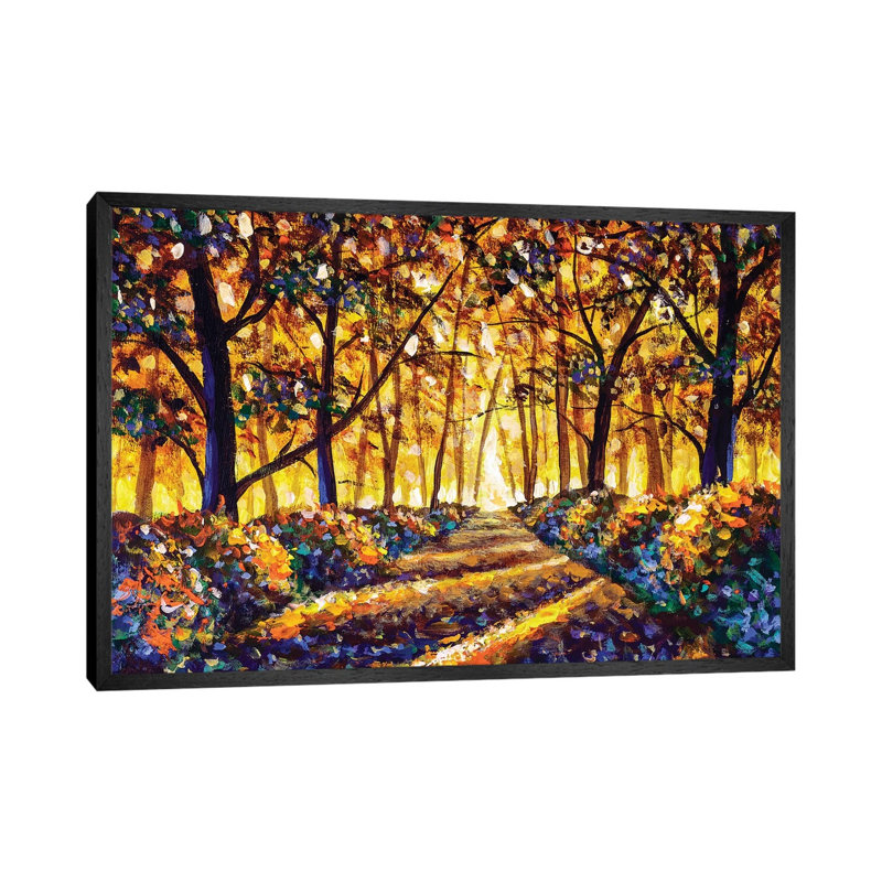 Gold Orange Autumn Road In Forest Landscape by Valery Rybakow - Print on Canvas, 66.04cm H x 101.6cm W x 3.81cm D