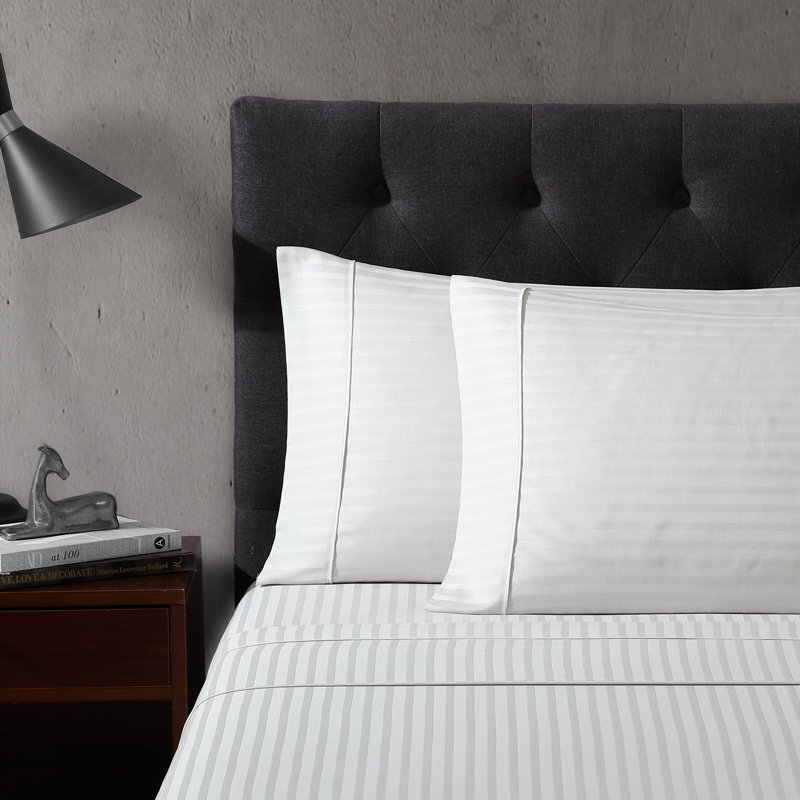 Dobby 100% Cotton Standard Sheet Set, Queen Sheet Set with 2 Pillowcases, White