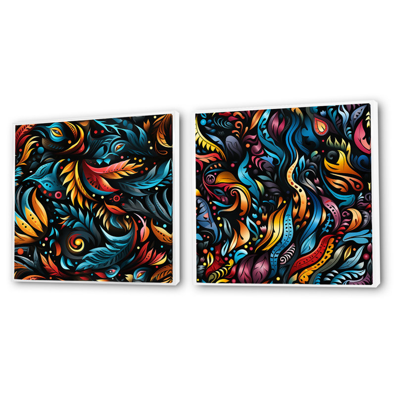 Jessamine - Ensemble de 2 collages carrés botaniques abstraits, Cadre flottant blanc, H 30 po x l 61 po