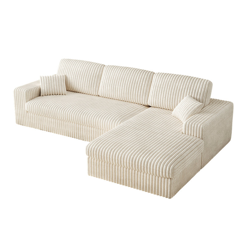 Canapé modulaire en velours côtelé de 114,5 pi, canapé modulaire 2 en 1 avec fauteuil inclinable, Beige