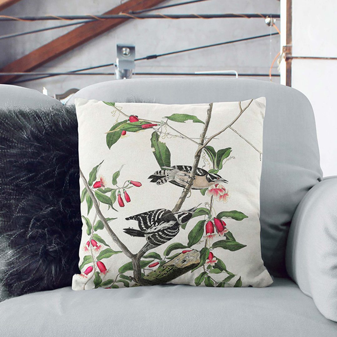 Downy Woodpeckers by John James Audubon Cushion with Filling