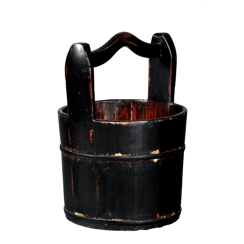 Seau massif en bois d’eau rétro, Noir