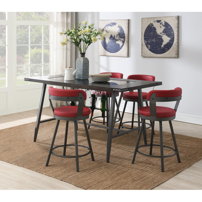 Table et 4 chaises rouges, 5 Pieces: Table, 4 Chairs, Red