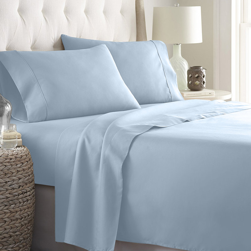 Ensemble de draps en sergé de coton 1000 fils , Blanc, Ensemble de drap pour lit très grand avec drap-ho